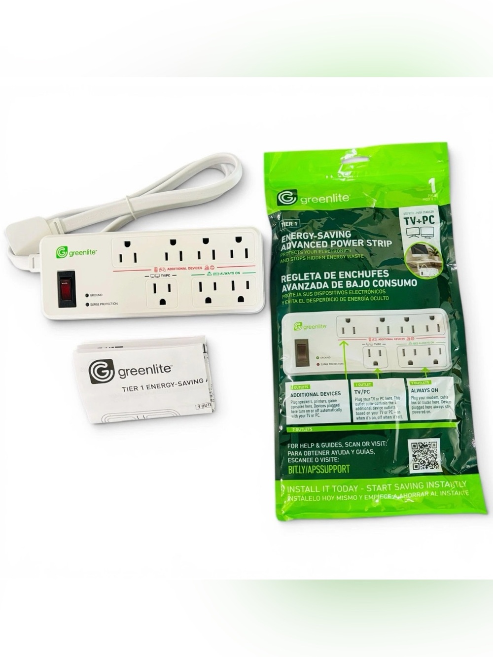 Greenlite Tier 1 Advanced Power Strip 7-Outlet Surge Protector Smart Energy save